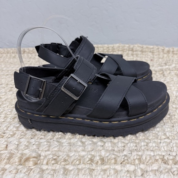 Dr. Martens Shoes - Dr. Martens Voss II Black Hydro Leather Platform Sandals EVA Sole US 9